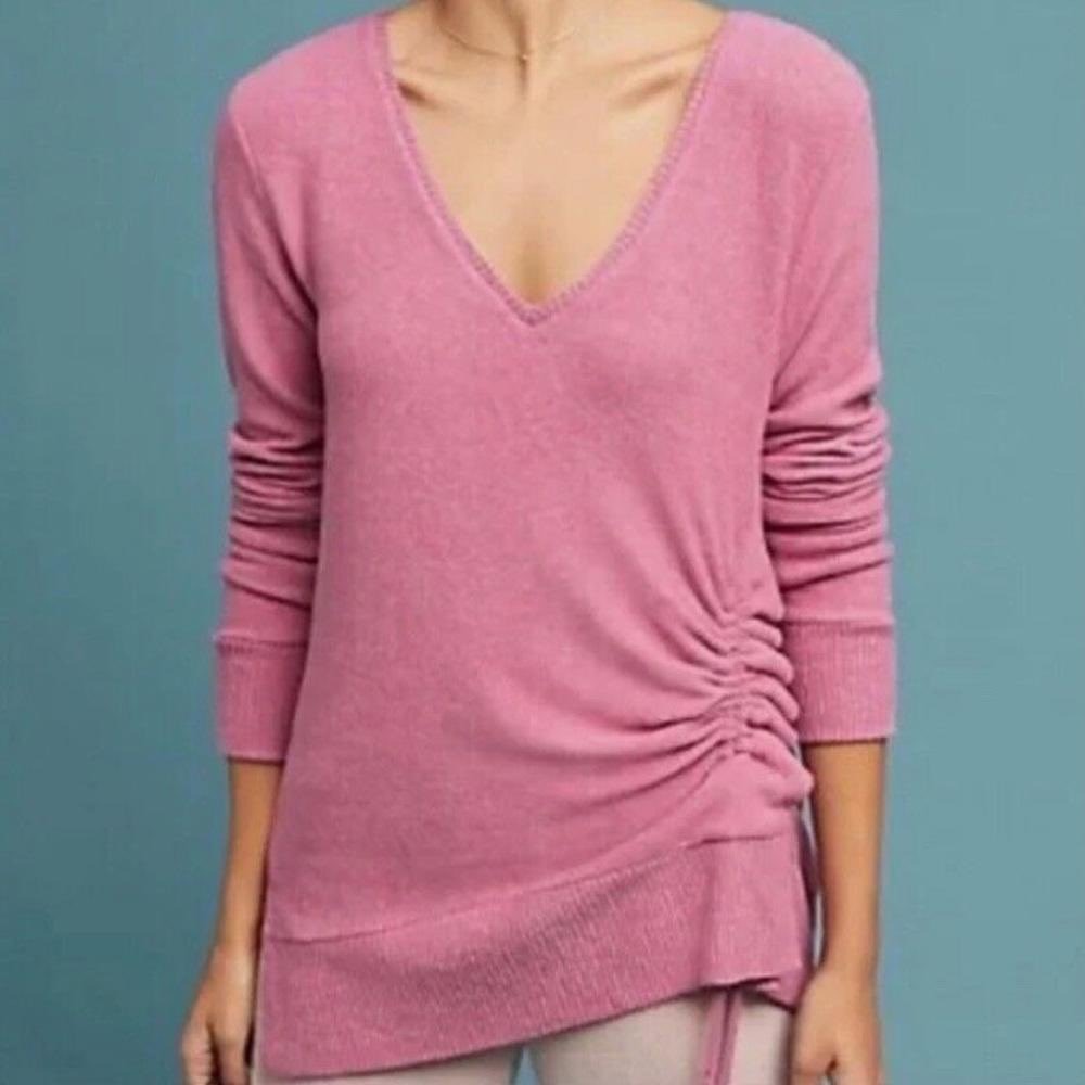 Anthropologie Saturday Sunday Pink‎ Side Tie Sweater V Neck Ruched Loungewear